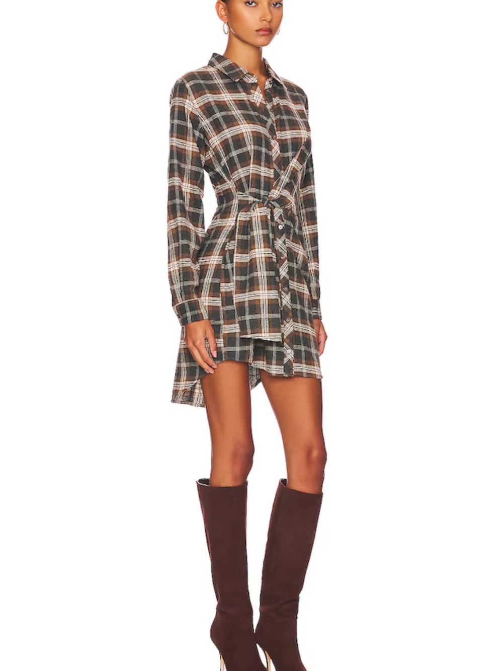 NWT Heartloom Brynn Plaid High-Low Shirt Dress in Tar